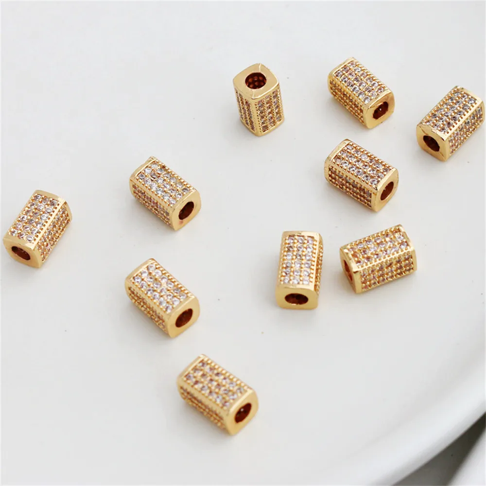 

14k gold inlay zirconia square barrel beads 6x10mm pillar diy bracelet necklace handmade accessories