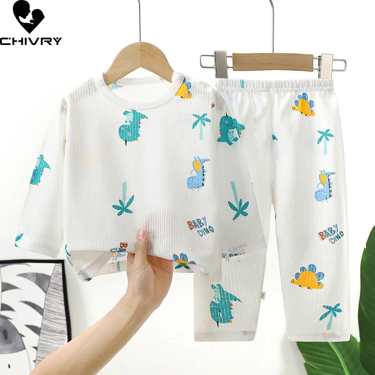 

Kids Summer Thin Pajamas New 2023 Boys Girls Cartoon Letter Print Long Sleeve T Shirt Tops with Pants Baby Sleepwear Loungewear