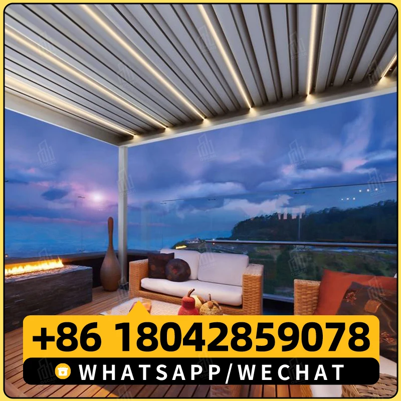 Наружная водонепроницаемая беседка алюминиевый моторизованный навес для