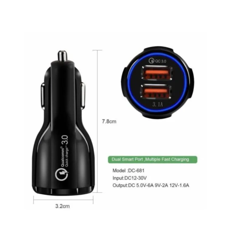 Sales Promotion Car charger QC3.0 Dual USB Fast Charging For Mobile Phone Ipad Iphone 2 Ports Cigarette Lighter Chargers |