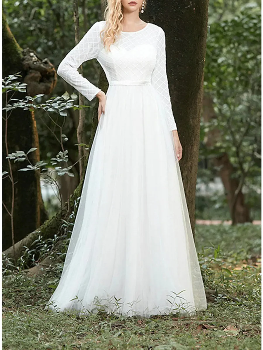 

Vintage Lattice Bohemian Wedding Dress A-Line Long Sleeve Country Bridal Gown