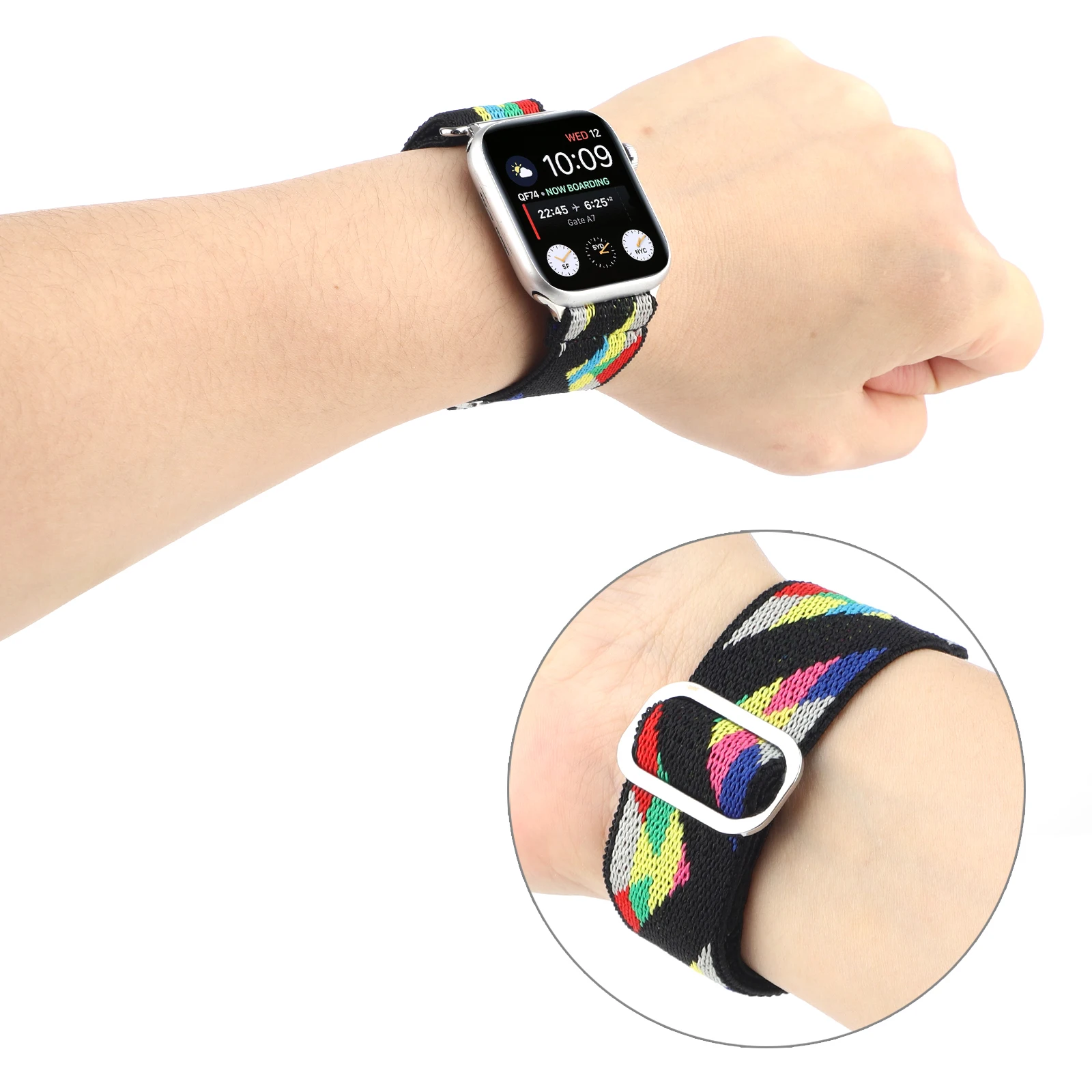 Elastic Strap for Apple Watch band Braided Pattern fabric chain for Iwatch87654321SE metal button National style40 41 42 44 45mm