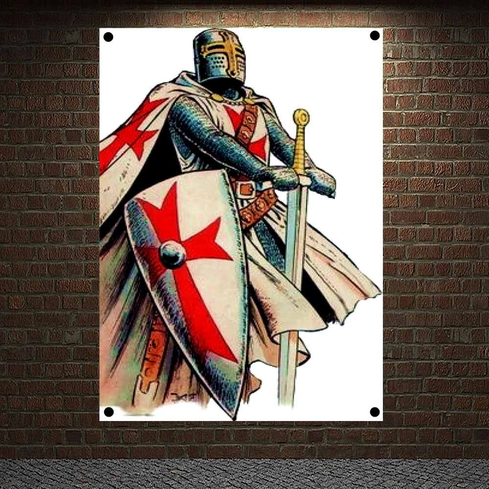 

Masonic Knights Templar Flag Tapestry Vintage Polyethylene Decorative Banner Crusader Warrior Poster Wall Painting Home Decor A1