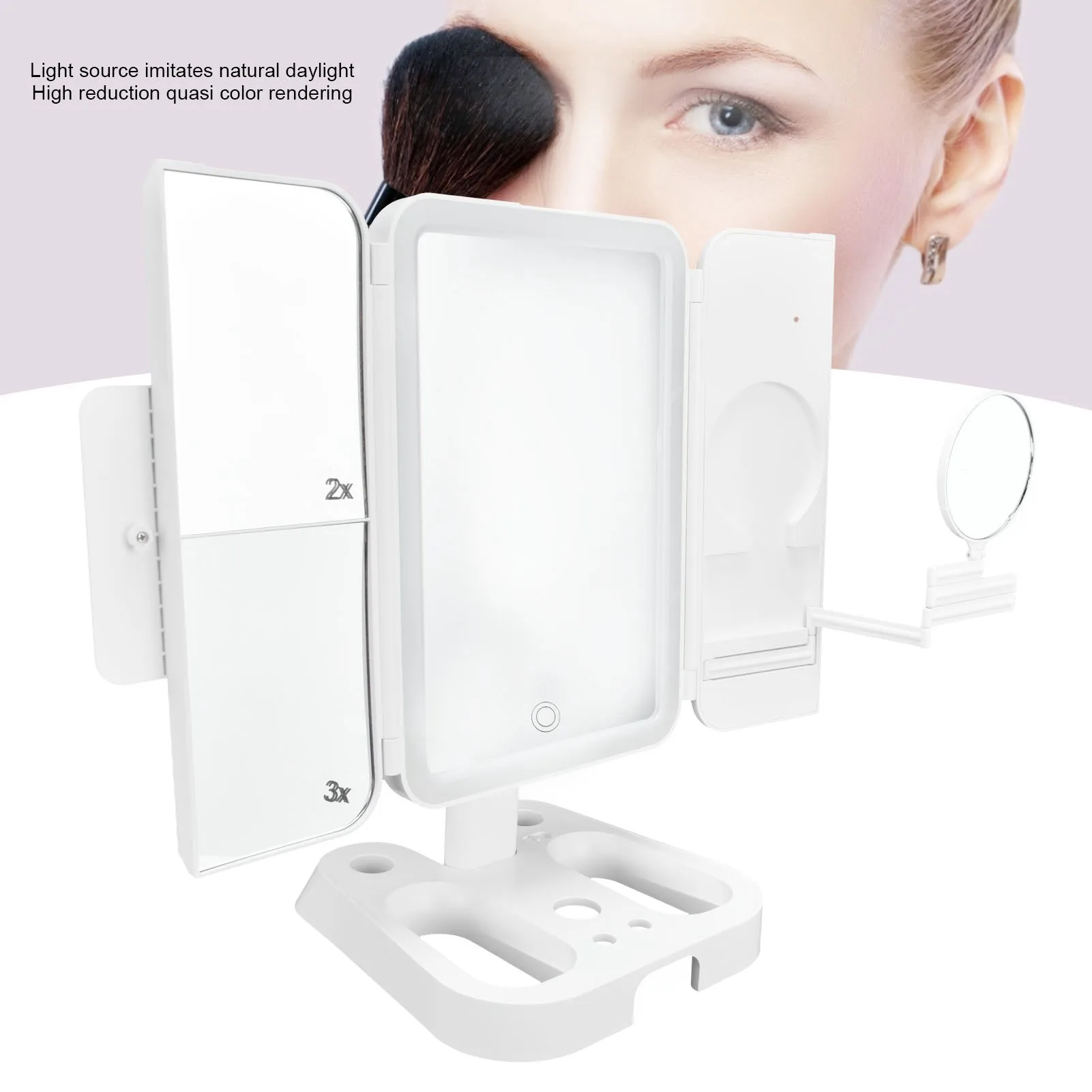 

Spptty Makeup Mirror with LED Light 3 Color Lighting Modes Touch Control Wide Angle of View USB Battery Dual Power Supply Mirror