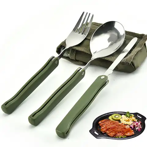 Vilka-Vilka for a picnic 3 pcs./Complex, a folding stainless steel knife, a set of spoons, combined cutlery for a picnic, cutlery ...