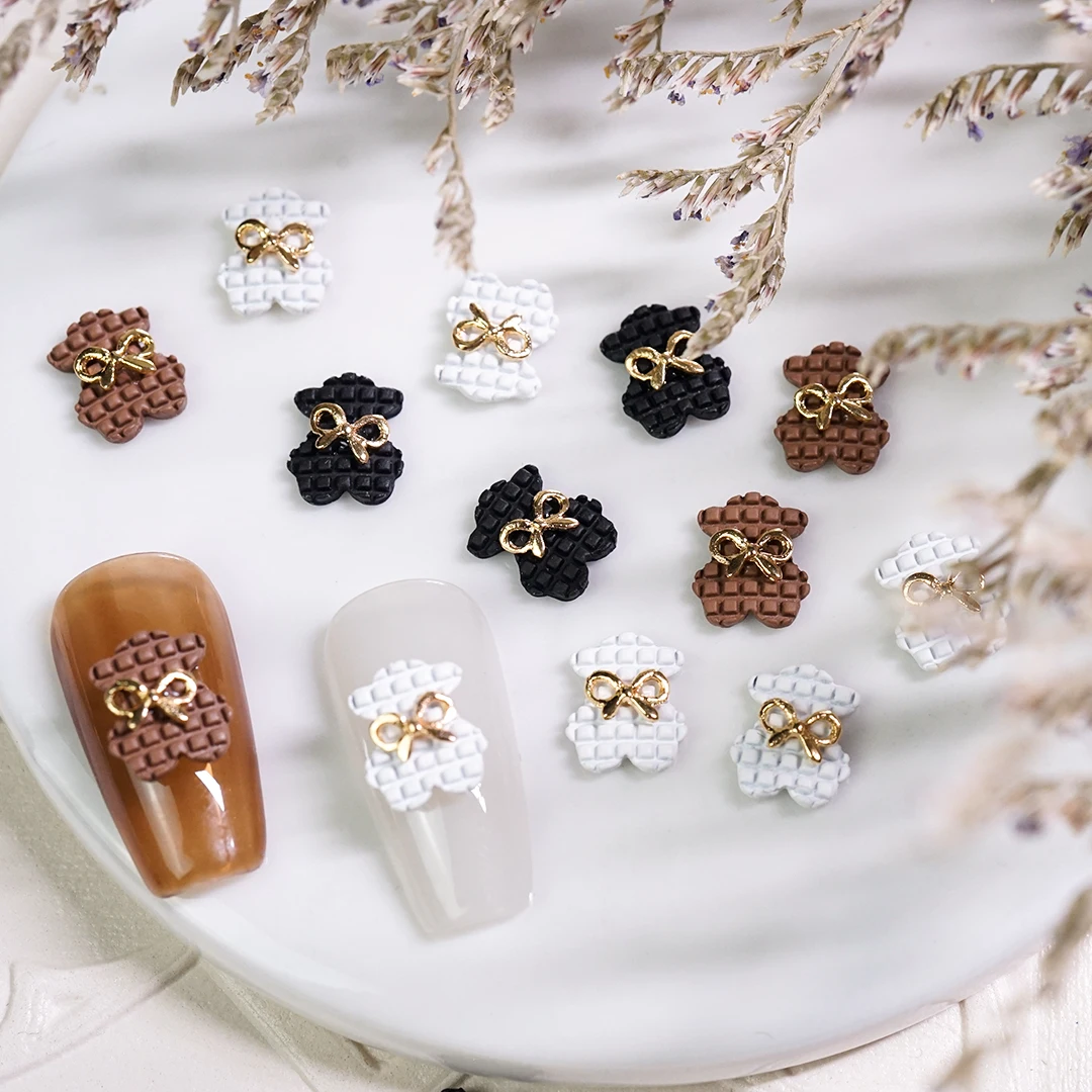 

10 Pieces Kawaii Bear Nail Art Metal Bears Charms 3D Decorations Cute Rhinestones Flatback Nails Parts Accessories Manicure