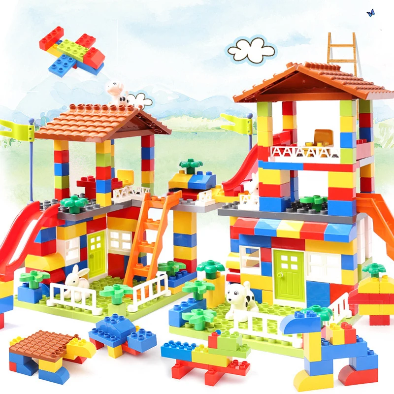 

89Pcs Big Size Slide Blocks Compatible LegoINGlys Duploed City House Roof Big Particle Building Blocks Castle Brick Toys for Kid