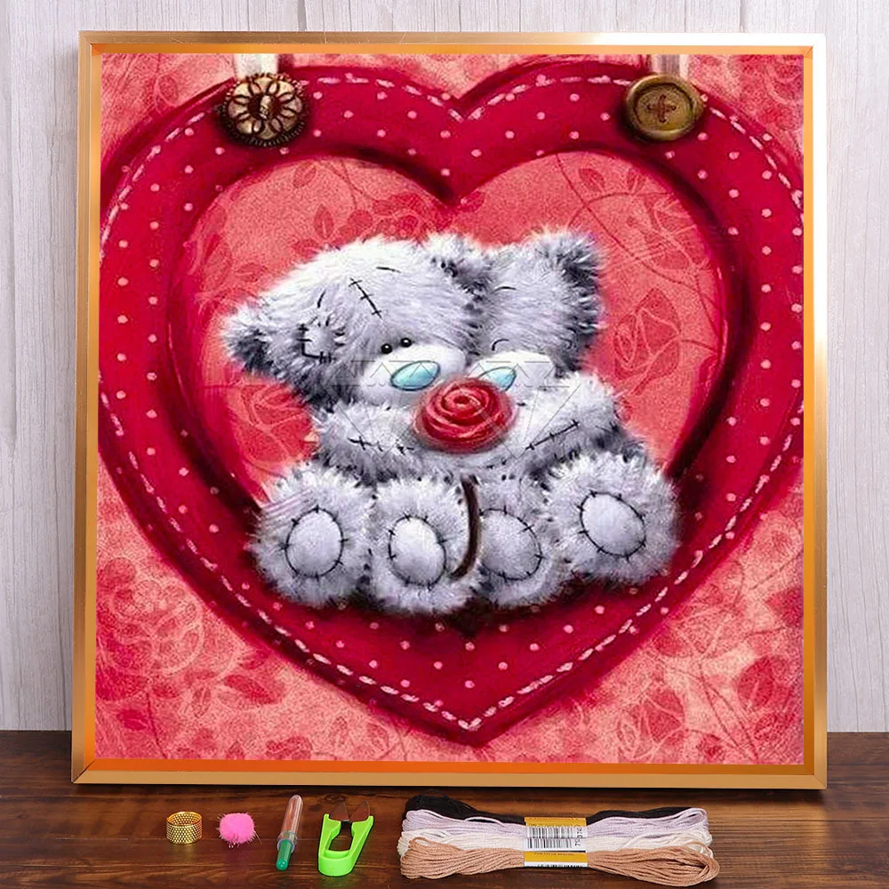 

Cartoon Love Teddy Bear Flower Doll Printed 11CT Cross-Stitch Set Embroidery DMC Threads Needlework Hobby Sewing Magic