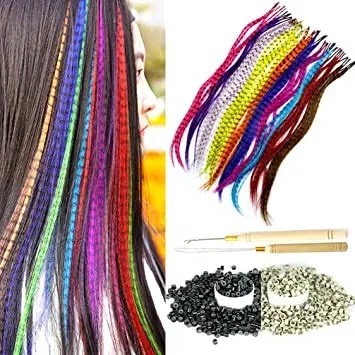 

Synthetic Colored I-Tip Feather Hair Extensions 16" 1-20 Strands/Pack Women's High Temperature Fiber Wig Accessories