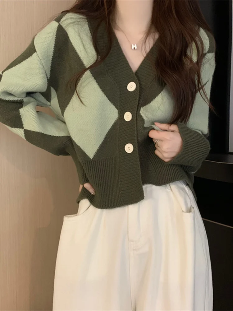 Осень и зима 2024 новый вестерн Sle ретро-свитер с ромбами верхняя одежда женский