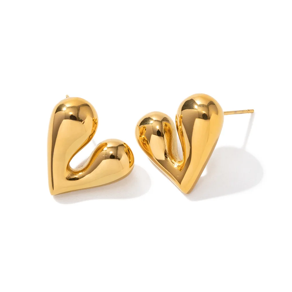 

Stainless Steel PVD 18K Gold Plated Tarnish Waterproof Irregular Heart Stud Earrings For Woman Jewelry Wholesale Trendy