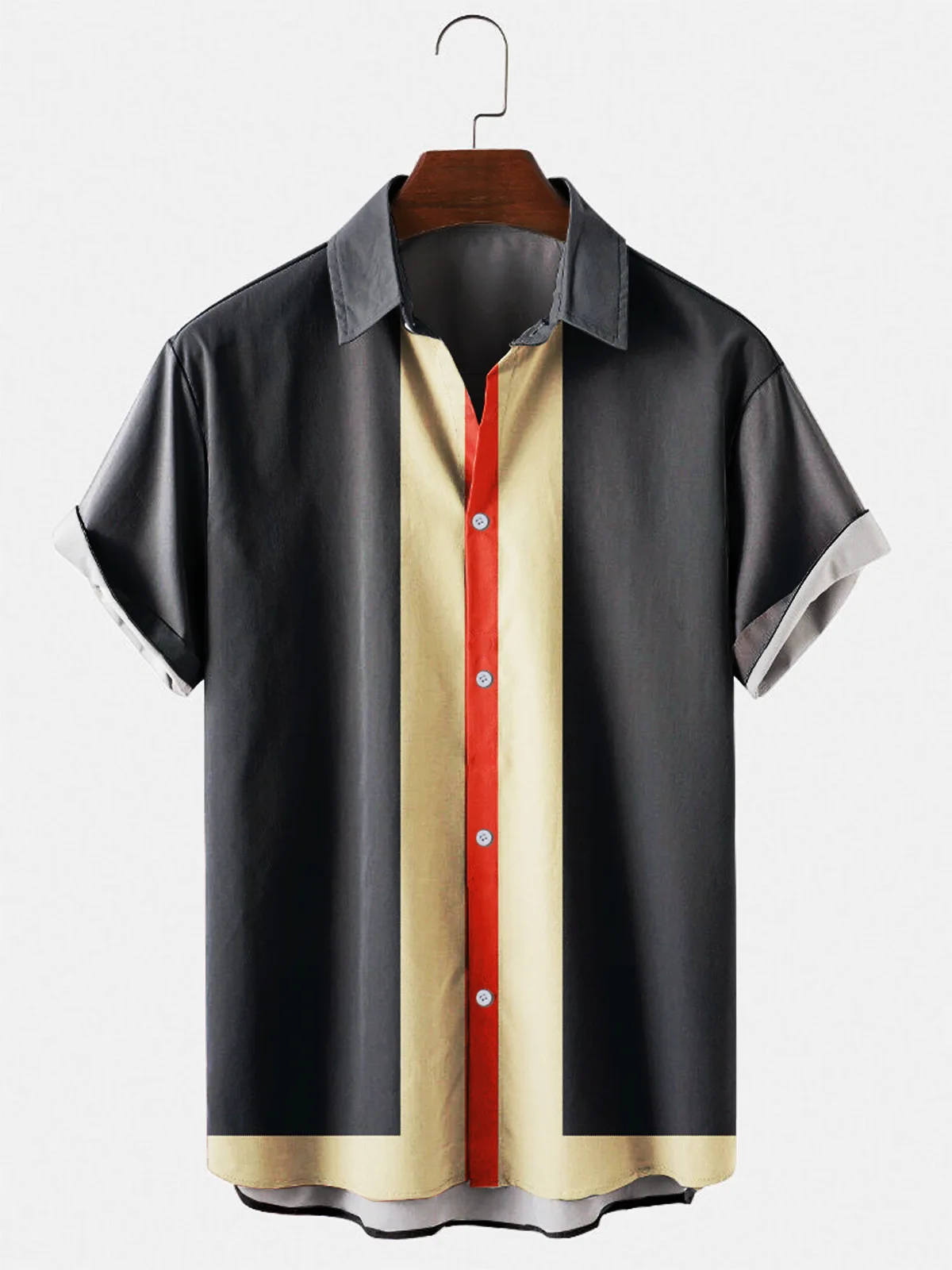 

New Men's Short Sleeve Shirt Creative 3D Digital Print Striped Loose Shirt Summer Hawaiian Streetwear