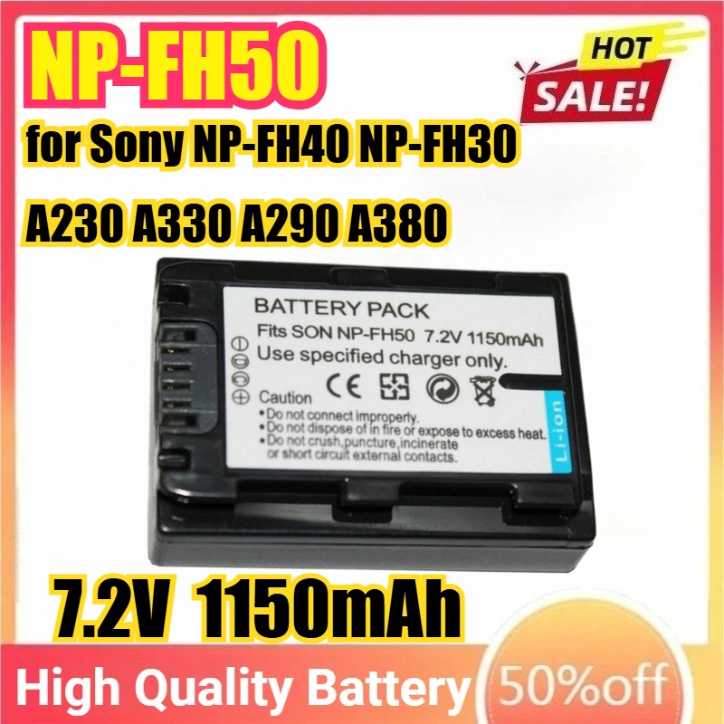 Фото NP-FH50 NPFH50 7,2 В 1150 мАч Аккумулятор для камеры Sony NP-FH40 NP-FH30 A230 A330 A290 A380 A390 HDR-TG1E TG3 TG5 TG7 DSC-HX1 №1