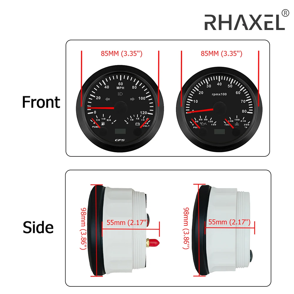 Комплект манометра RHAXEL 85 мм 3 в 1 Многофункциональный GPS Спидометр 8000 миль/ч