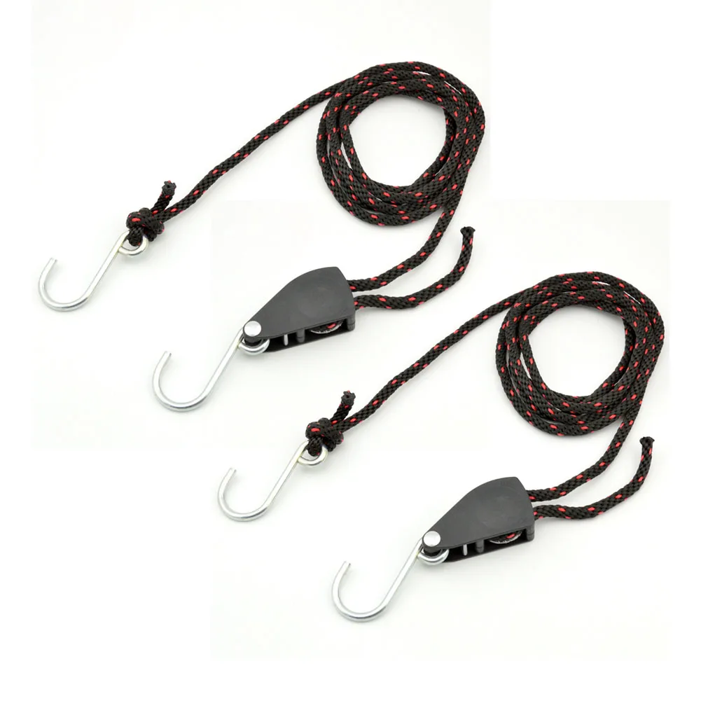 

136KG Loaded Pulley Ratchets Adjustable Ratchet Kayak Canoe Bow Stern Tie Down Straps Rope Hanger Steel Hooks Set Of 2pcs