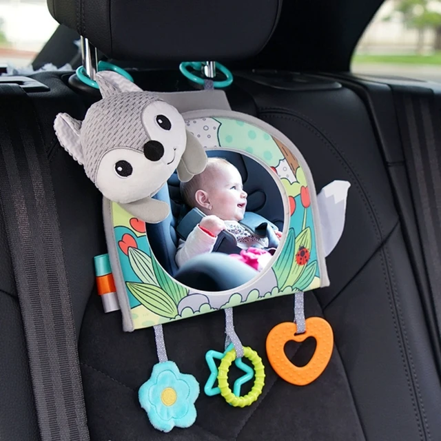 Miroir de voiture pour bébé, jouet avec hochets de dessin animé suspendus,  jouet de voiture pour enfant en bas âge, hochet pour le ventre, berceau -  AliExpress