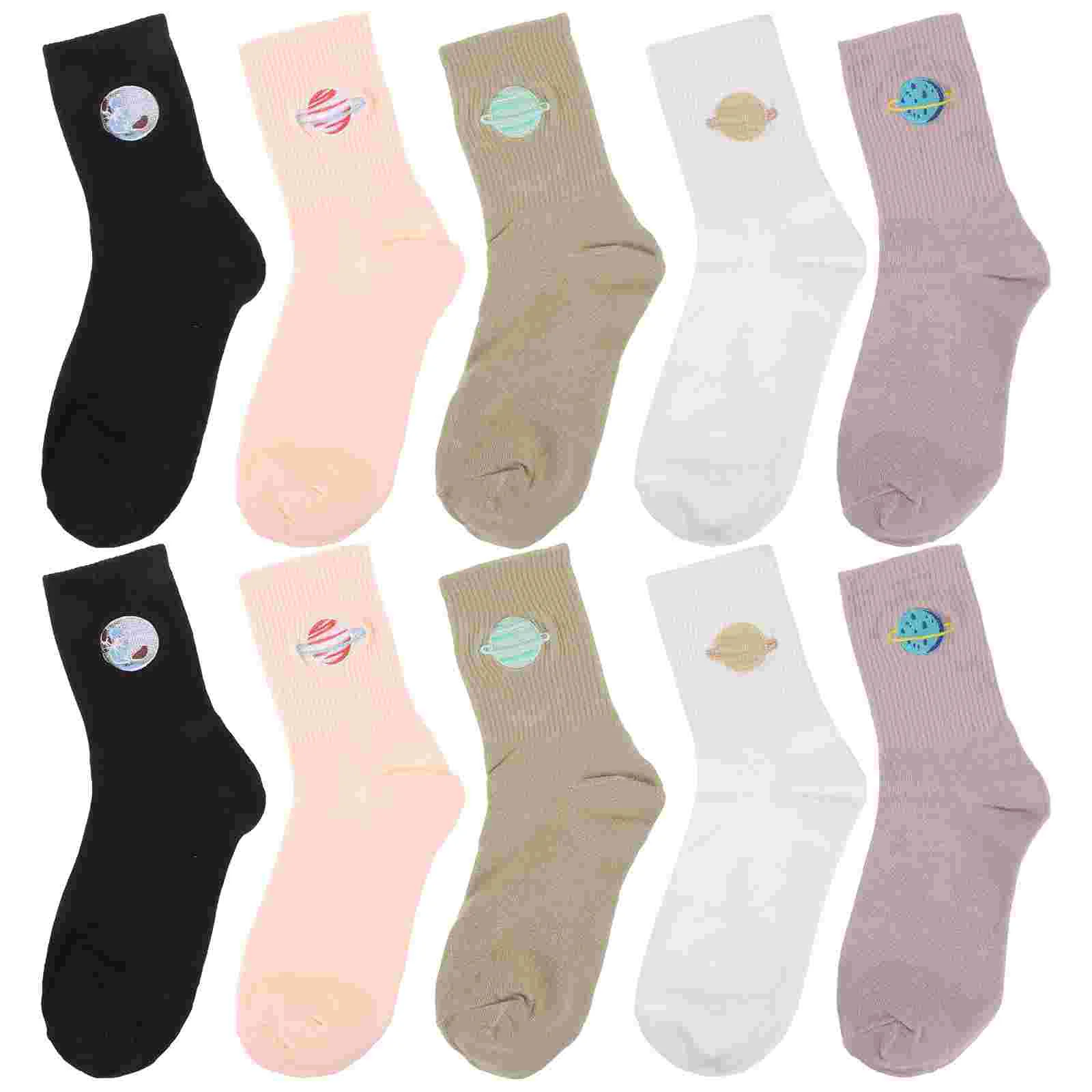 

Ladies Planet Socks Pattern Cotton Adults Embroidery Tube Mid-tube Girls Stockings Women