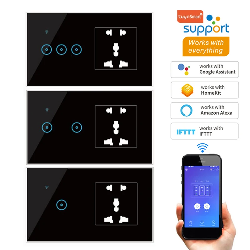 

1/2/3 Gang Smart Switch with Multi-purpose Plug Universal Wifi Touch Switch Remote Control Work with Amazon Alexa Google Home
