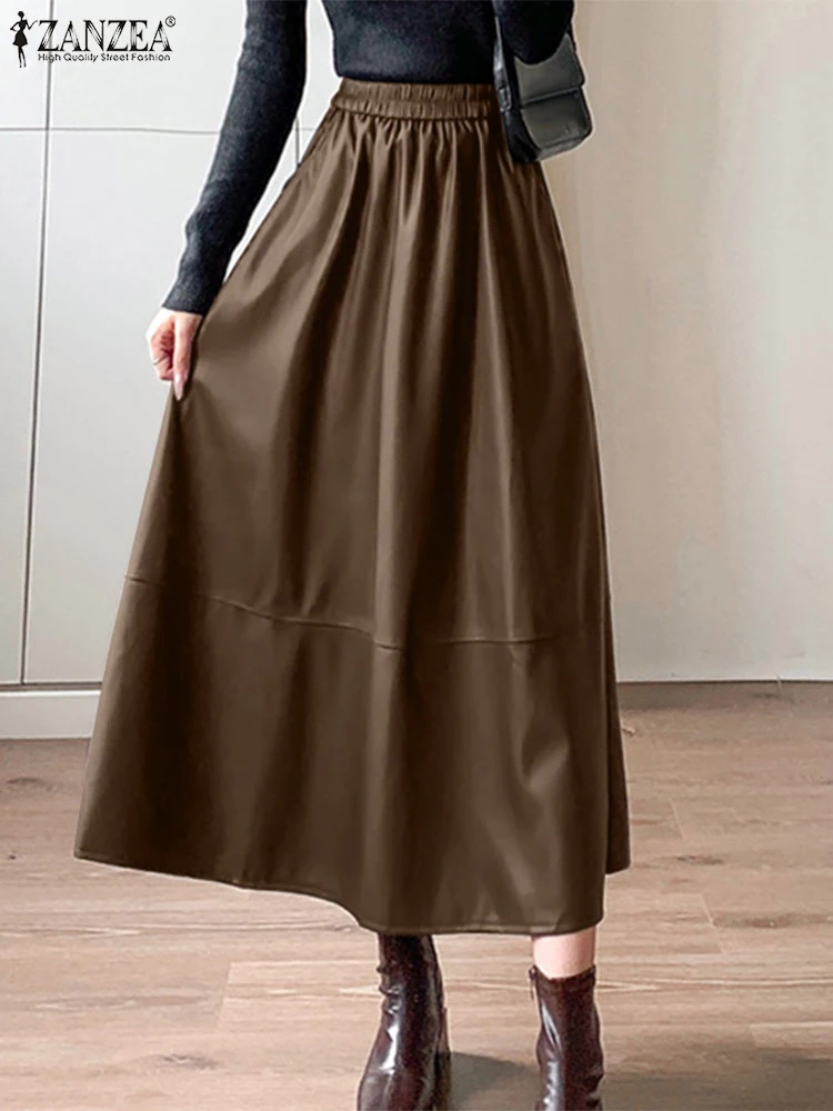 ZANZEA женские юбки из искусственной кожи модные однотонные длинные макси Jupe 2024