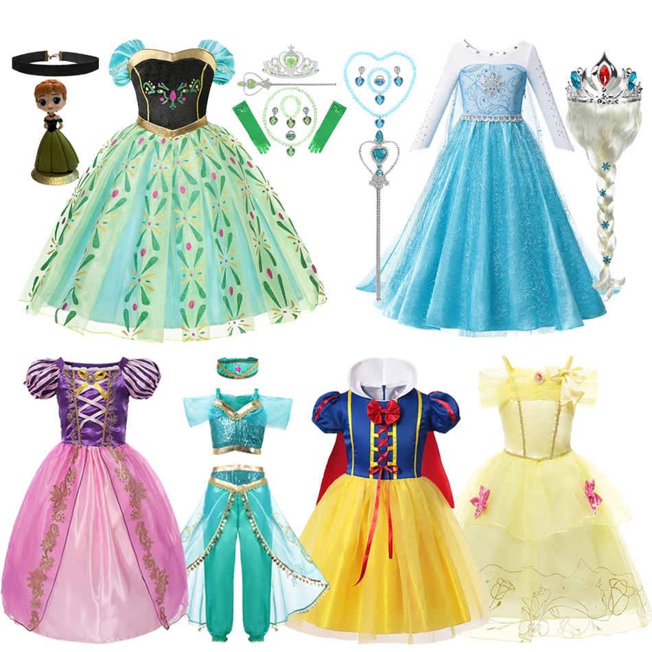 

DISNEY FROZEN 2 Girls Costume Princess Dress Blue Sequined Mesh Ball Gown Kids Cosplay Snow Queen Princess Christmas COS Clothes