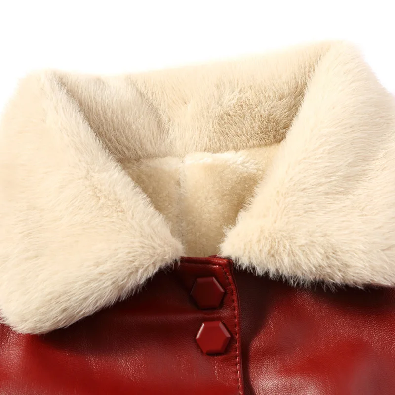 Long Leather Coat In Autumn  Winter of 2022, Medium Old Aged Mink Wool Thickened Large Women's Coat Leather Coat Mother Coats