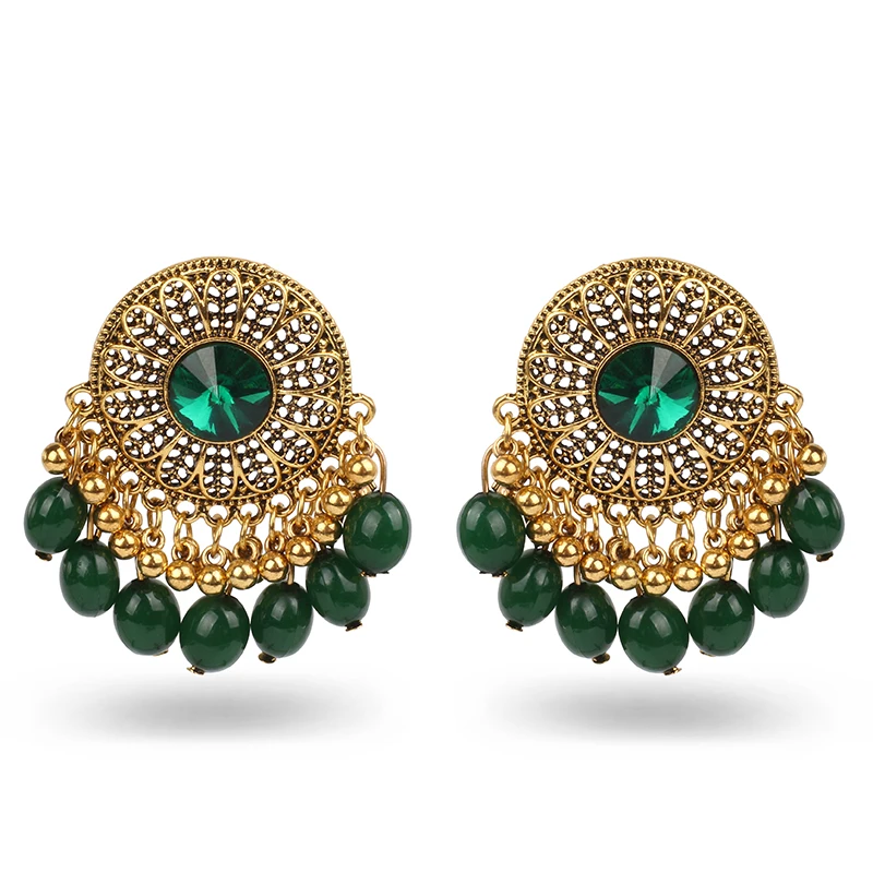 

Классические круглые хрустальные серьги, индийские модные ювелирные изделия, цыганские зеленые драгоценные камни, Турецкие аксессуары из ...