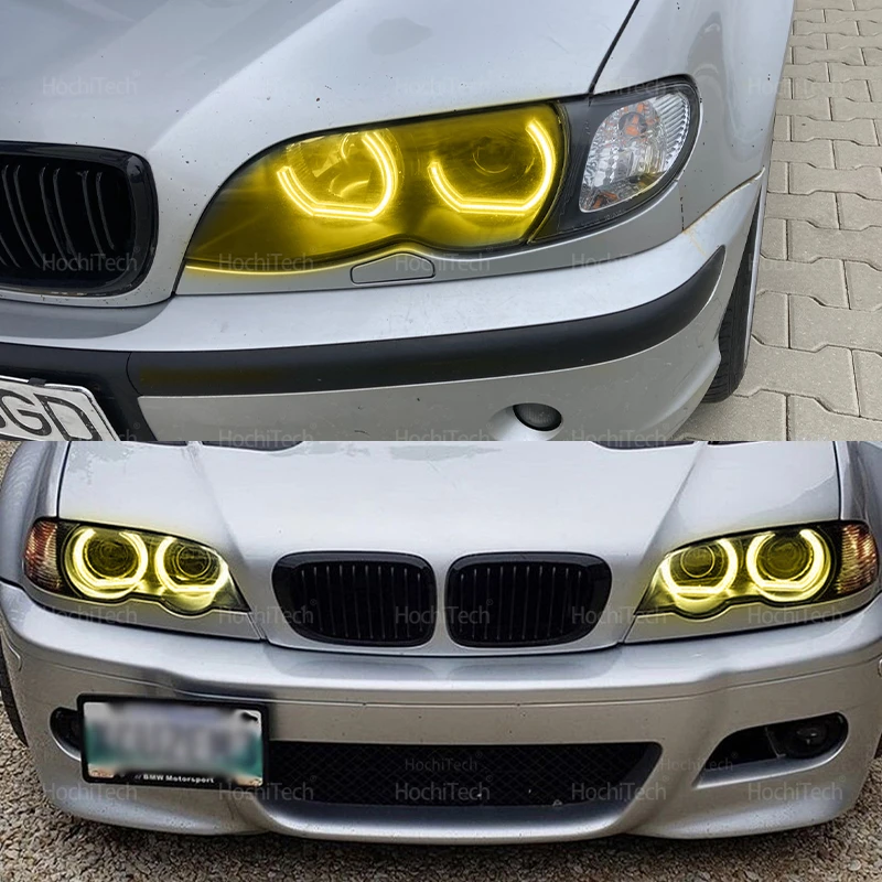 Фото CSL Style Лимонно-желтый светодиодный светильник с ангельскими глазами, кольцевая лампа DRL для BMW E46 Sedan 325i 325xi 330i 330xi с аксессуарами для фар HID №3