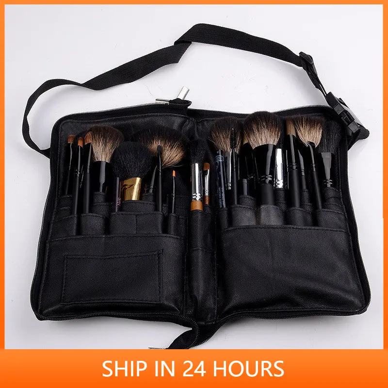 

Portable PU Cosmetic Bag Makeup Brush Bag With Zipper Belt For Professional Makeup Artist Multi-function Large Capacity 20#818