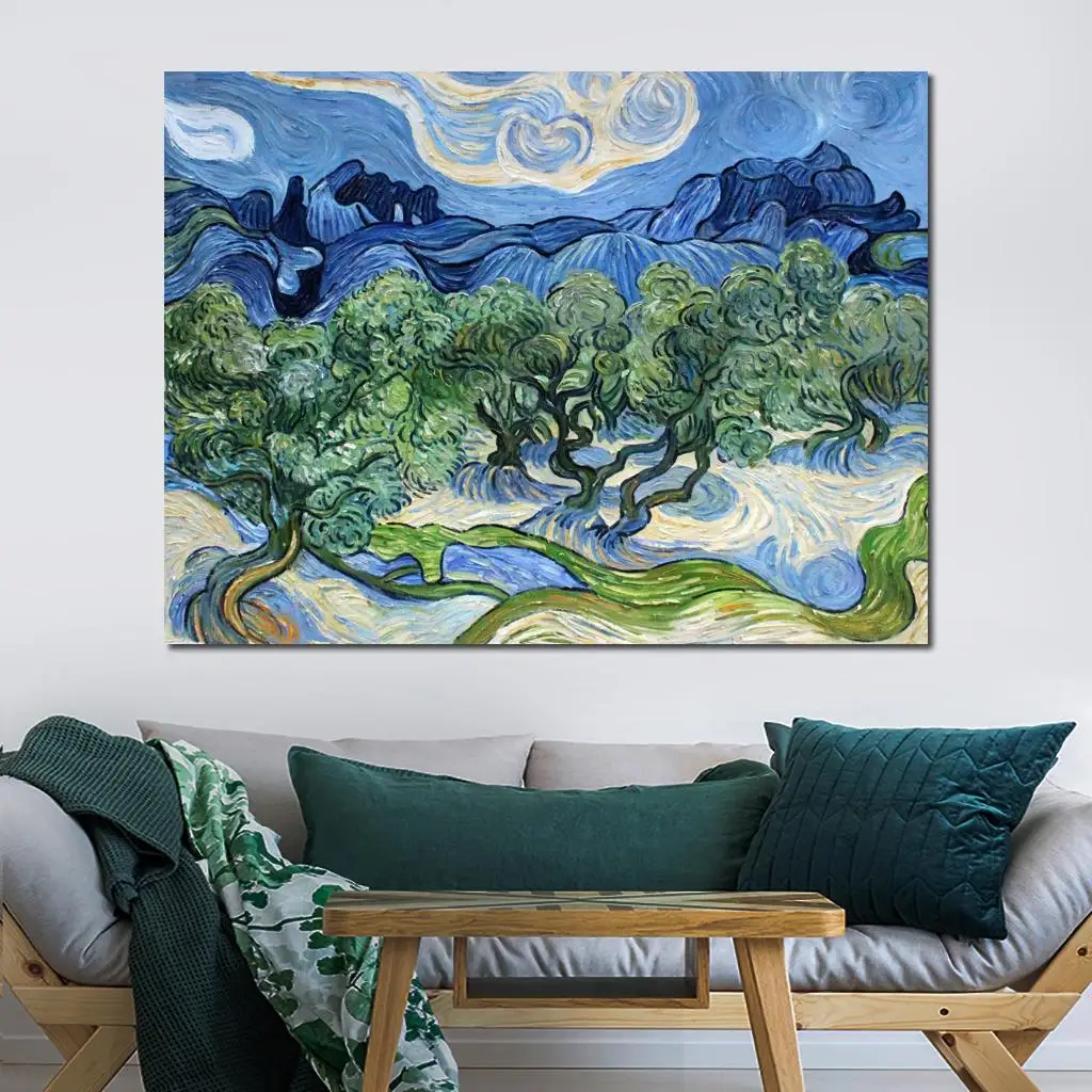 Картина маслом «Расцвет оливковых деревьев и каштановых ветвей» на холсте, репродукция ручной работы Винсента Ван Гога. Ландшафтный живописный шедевр.