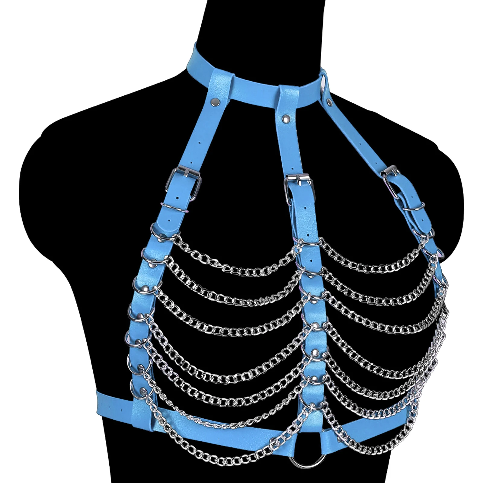 Goth Clothing Sexy Lingerie BDSM Red PU Leather Body Chain Harness Bralette Garter Belt Cage Bra Erotic Pole Dance Rave Wear