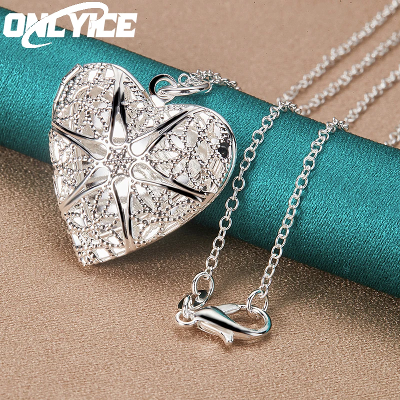 

40-75cm Chain 925 Sterling Silver Necklace For Women Man Heart Photo Frame Pendant Valentine's Day Gift Charm Wedding Jewelry
