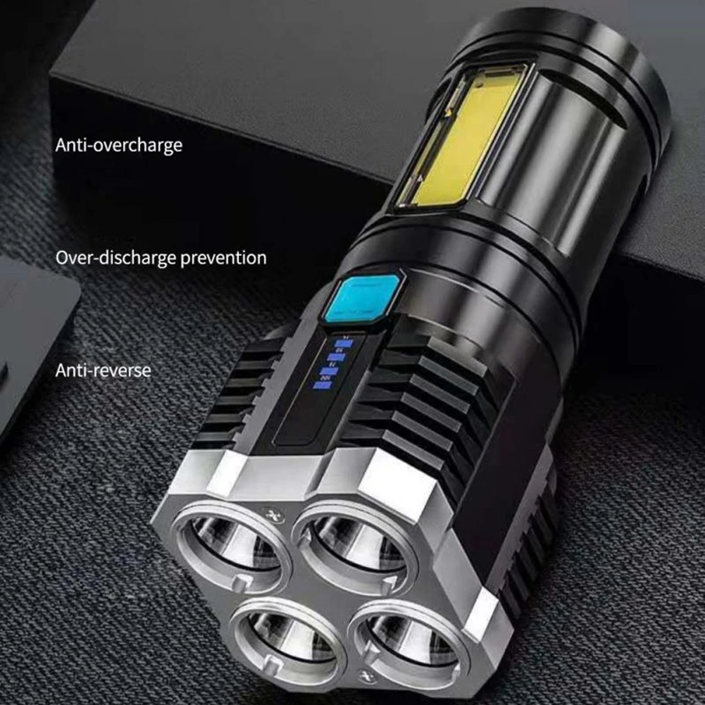 

4-Core Super Bright Flashlight USB Rechargeable Outdoor Multi-function Camping Hiking Fishing Spotlight COB Hand Torch Light