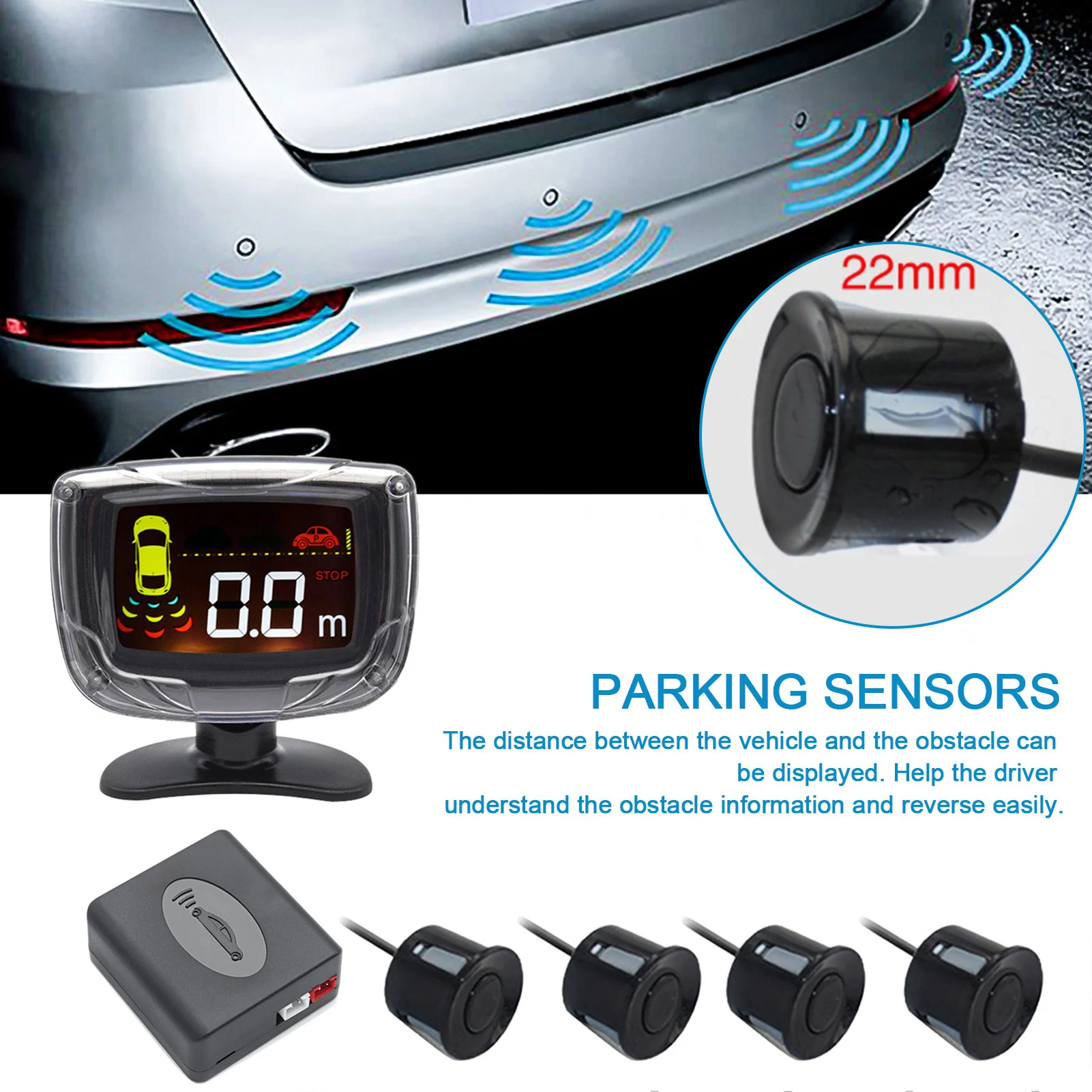

Parking Sensor Radar System Car Auto Visual Reverse Backup Radar System With 4 Parking Sensor LED Distance Display Sound Warning