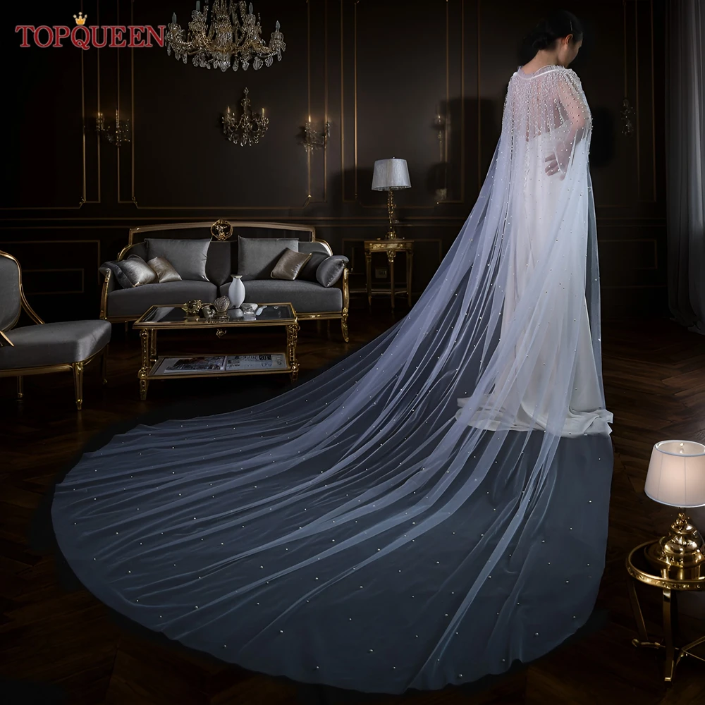 Женская шаль TOPQUEEN для церемонии роскошная Свадебная с жемчугом свадебное пальто