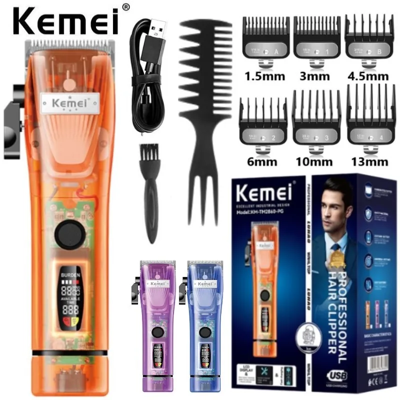 

Kemei Original Professional Taper Rod Adjustable Electric Hair Clipper Transparent Shell Hair Clipper Men's Beard Hair Clipper