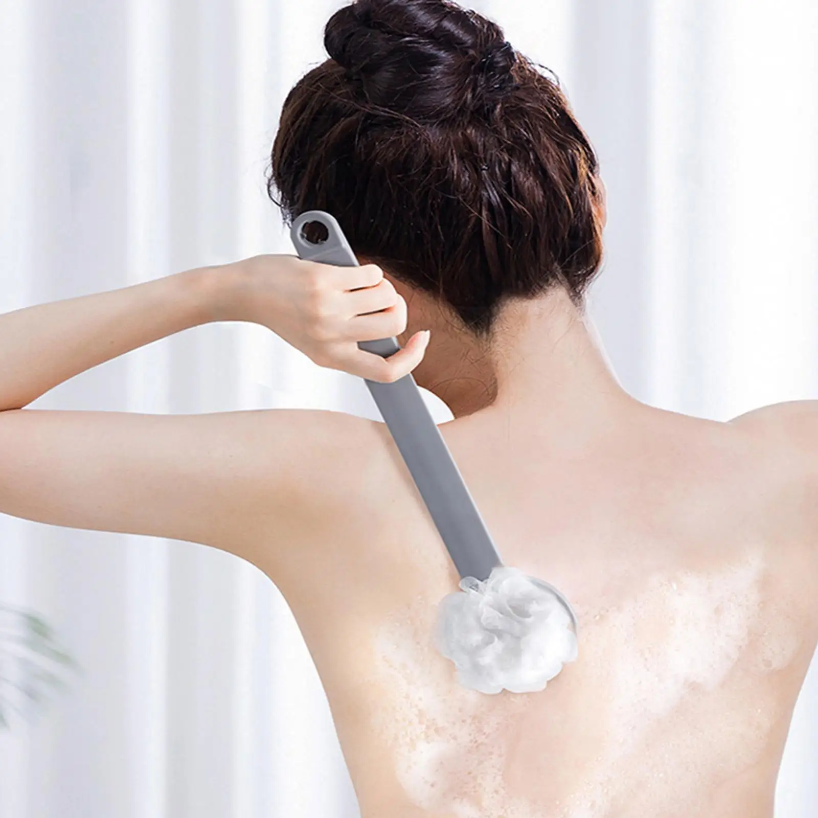 

Shower Body Brush With Bristles Streamline Long Handle Cleansing Bath Mesh Scrubber Sponge Back Brush Bathroom V7T2