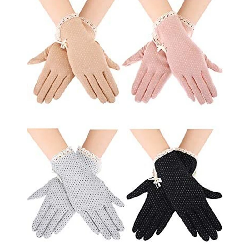 

4 Pairs UV Protection Sunblock Gloves Non-Slip Touchscreen Driving Gloves Bowknot Floral Gloves For Women Girls