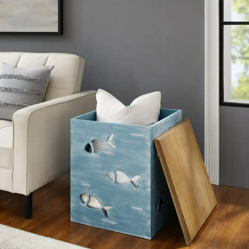 

. Gorgeous Natural Metal Fish-Cutout Square Side Table with Coastal Accents - 156 Characters.