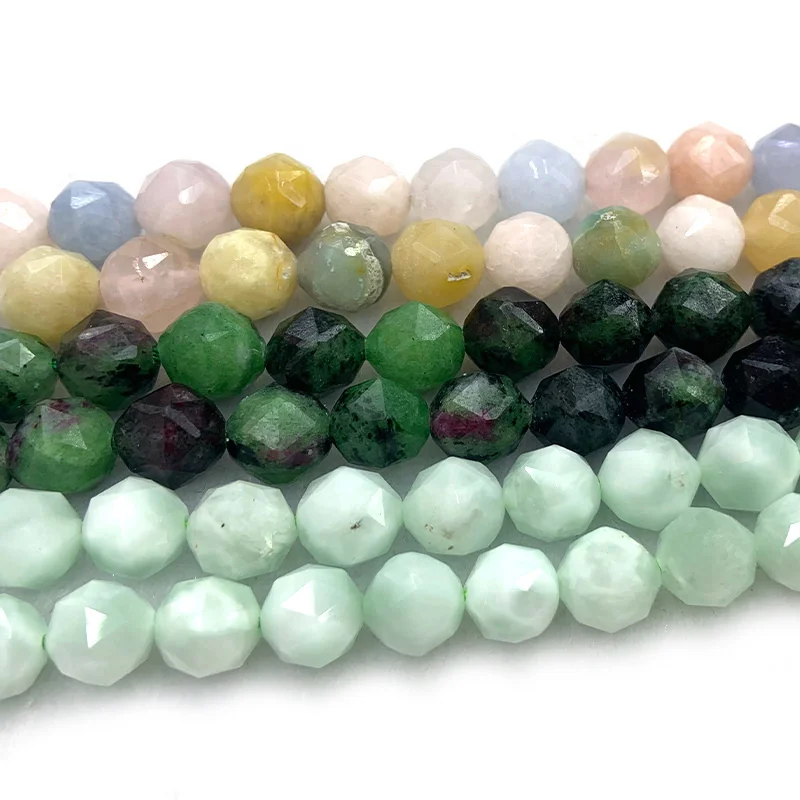 

8mm Natural Morgan Zoiside Angelite Stone Beads 15'' Diamond Faceted Loose Beads For Jewelry Making Beads Bracelet Necklace