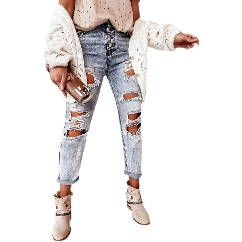 20220Jeans Mid Waisted Ripped Boyfriend 