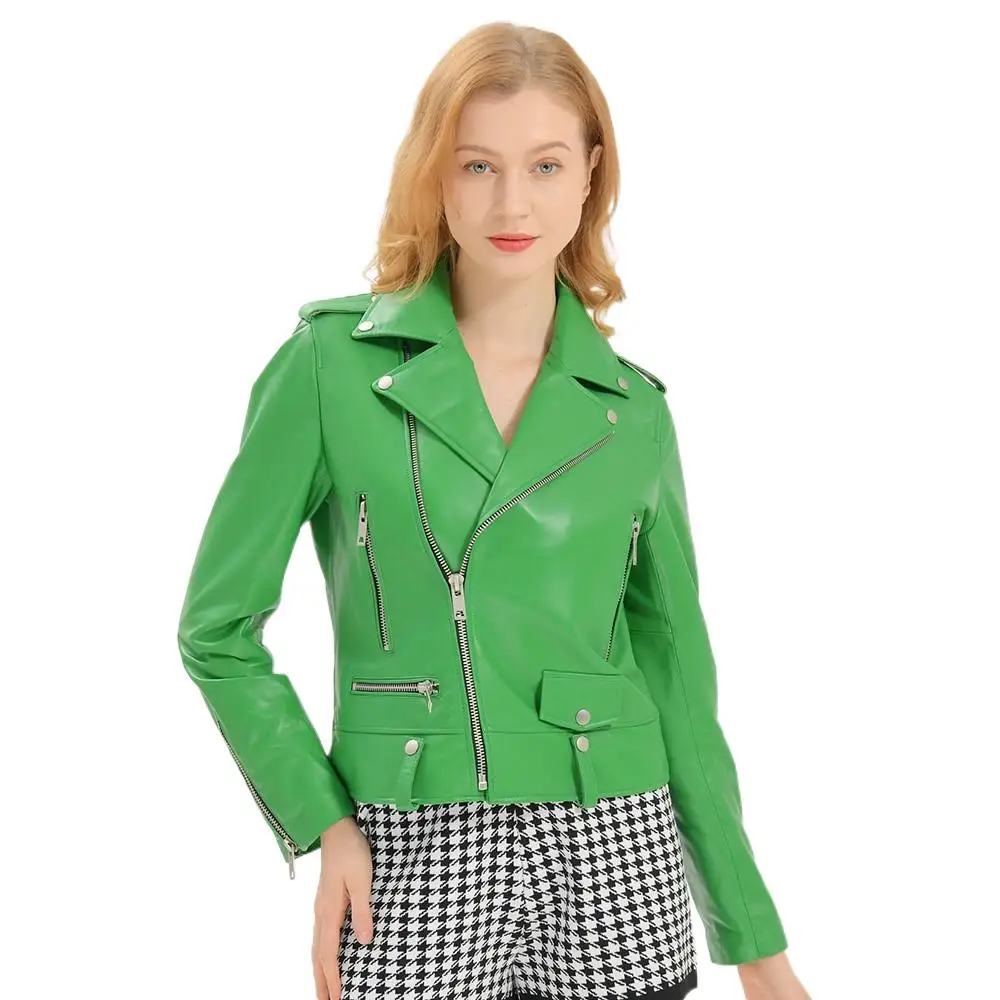 Spring Genuine Leather Jacket Women 2022 Fashion Real Sheepskin Coat Rivet Motorcycle Biker Jacket Female Sheep Leather Coat