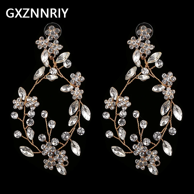 

Handmade Rhinestone Flower Clip On Earrings for Women Accessories Gold Fashion Drop Earring Party Jewelry Prom Bridesmaid Gift
