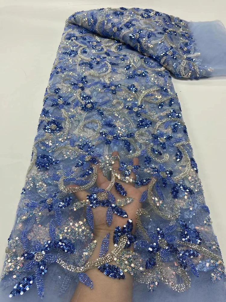 

Африканские блестки, кружевная ткань, тяжелые бусины 2023, Высококачественная вышивка, нигерийский французский тюль, аксессуары для свадебного шитья