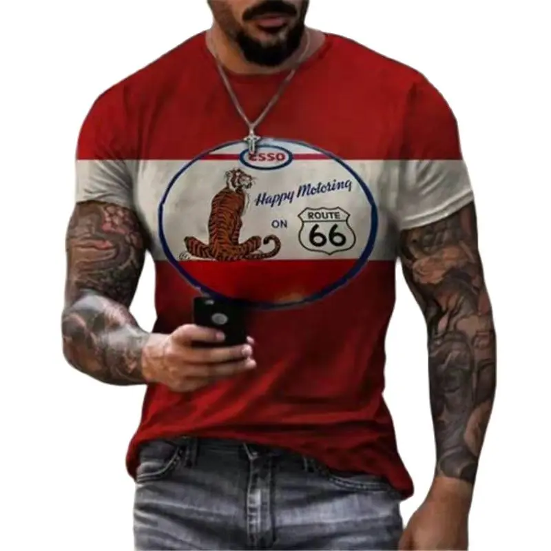

Route 66 America Highway T-shirt Mens Summer New Short Sleeve Tees Tops O-Neck T Shirts For Man Oversize Tshirt Vintage Clothing