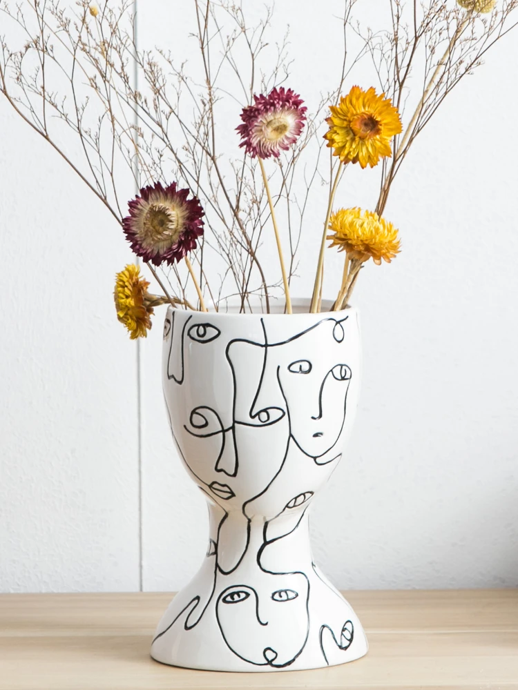 

Декоративный артефакт для линий, простая креативная керамическая ваза с лицом для гостиной, ваза для цветов, украшение для дома