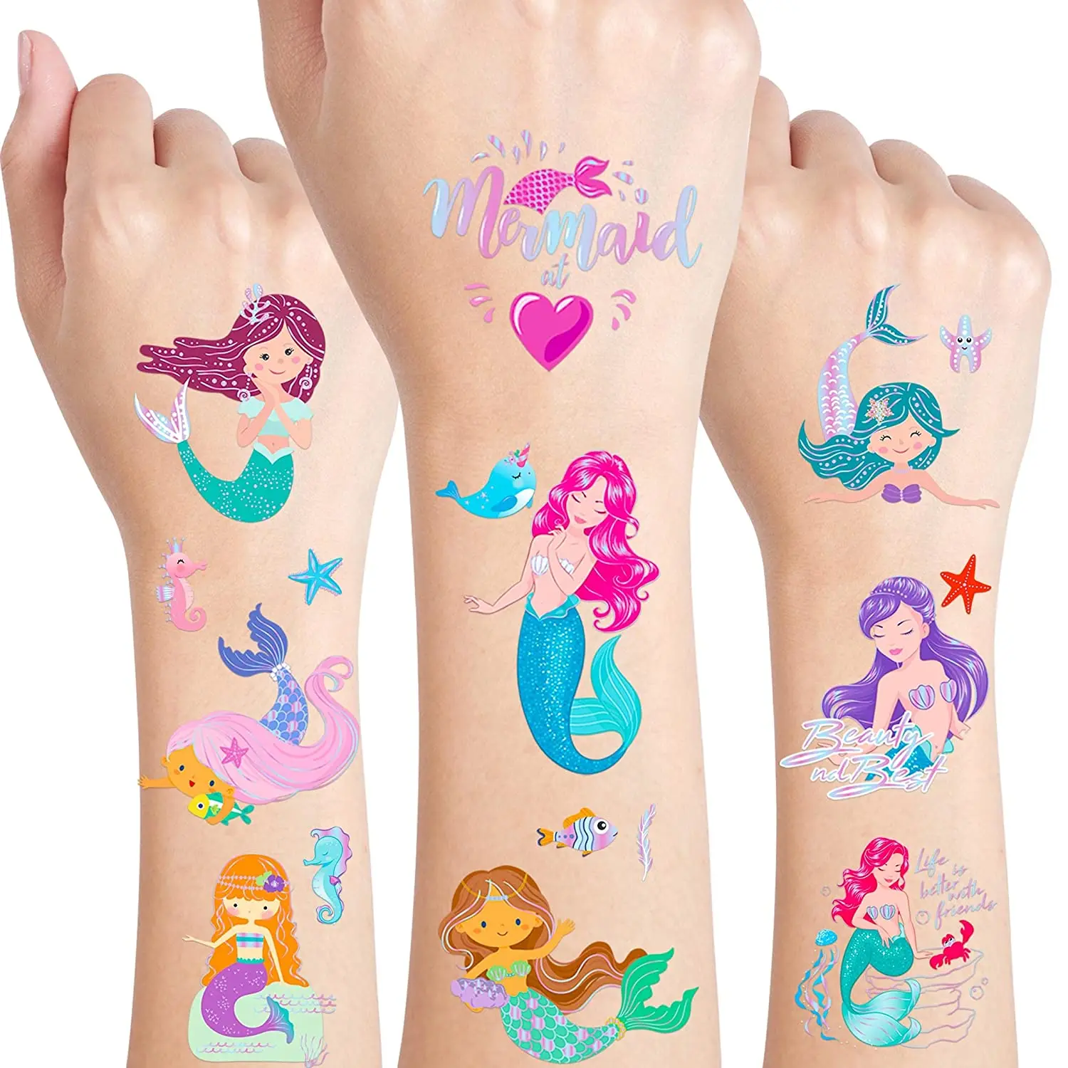 

Mermaid Waterproof Temporary Tattoos Kids Children Girl Birthday Party Favors Supplies Decoration Accessories