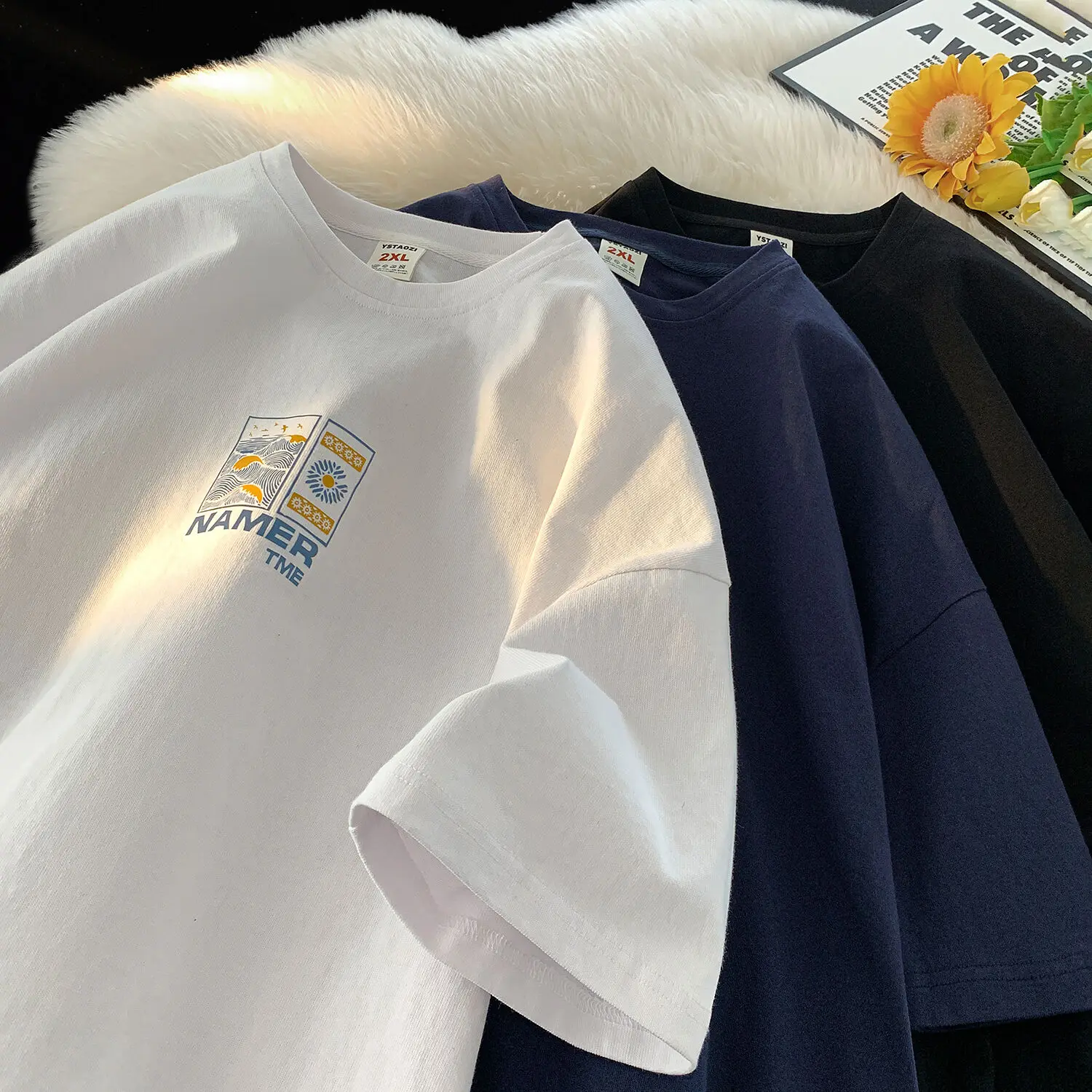 

100% Cotton Women T-shirts New Short Sleeve Japan Style Tees Sea Graphic Fashion Trendy Loose Unisex Tops Female Brand Clothes