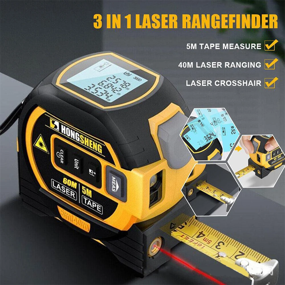 

3 In 1 Laser Tape Measure Rangefinder 5m Tape Ruler Infrared High-precision Intelligent Electronic Ruler Building Distance Meter
