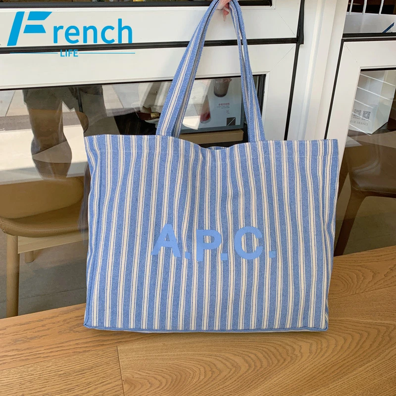 

Women's shopping bag Canvas letter print handbag Japanese style Shoulder Eco Bag Simple Striped tote bag for Girls Y2k