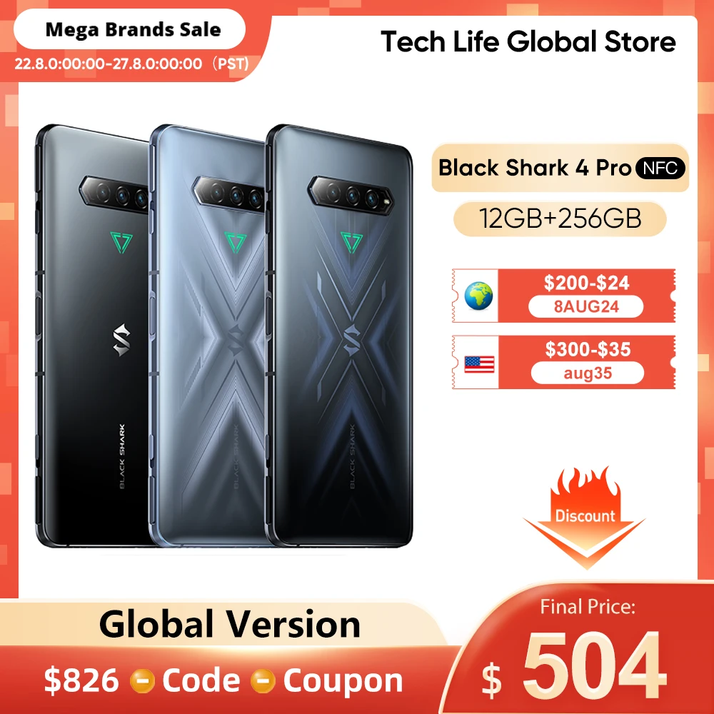 Global Version 5G Black Shark 4 Pro Orignal Gaming Phone Celular 120W Charging Snapdragon 888 Magnetic Pop-Up Triggers 144Hz NFC